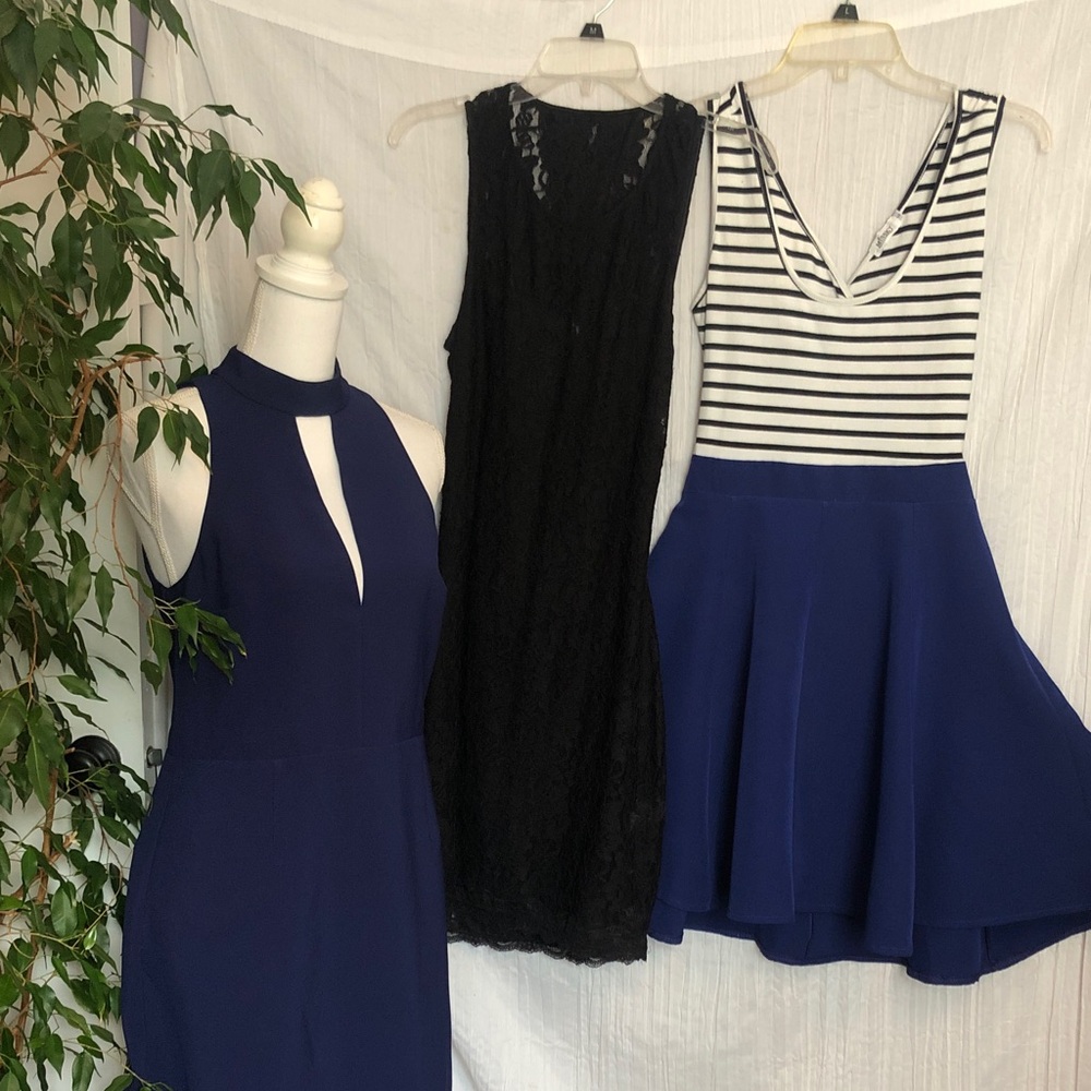 EXPRESS lot of 2 & MISSKEY (1) dressy special occasion dresses black & blue